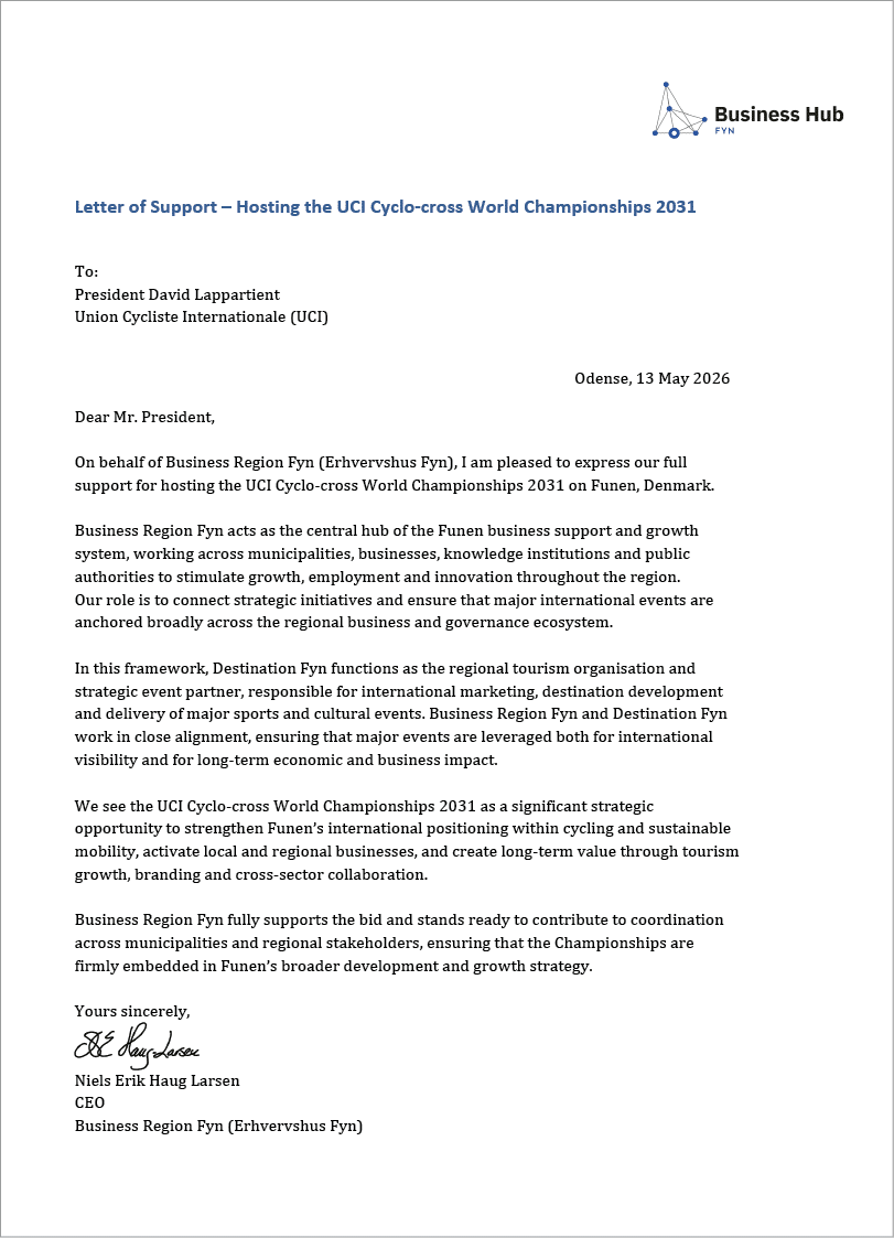 A letter of support for the UCI Cycling World Championships 2015. Description generated by AI