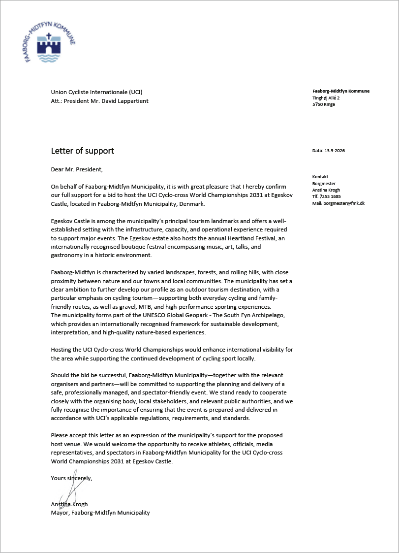 A letter of support for a cycling team. Description generated by AI