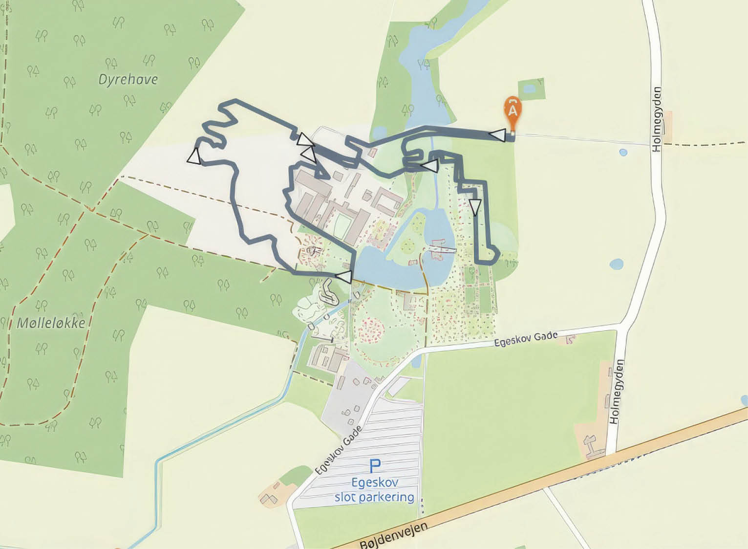 A map of a park with a blue line going through it. Description generated by AI